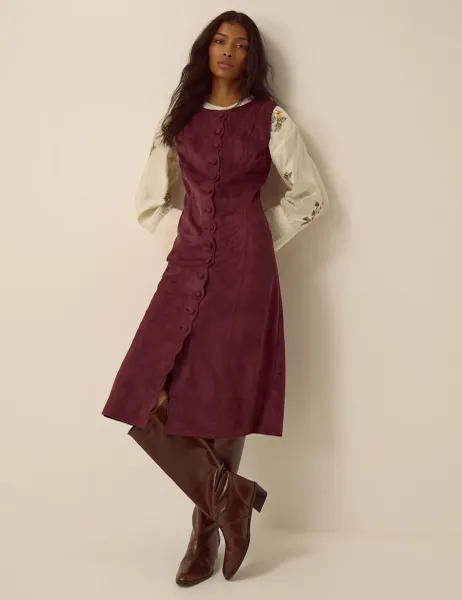 Collared Neck Midi Dress Burgundy