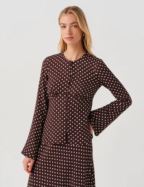 Ghost V Neck Polka Dot Long Sleeve Blouse Burgundy Mix