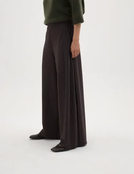 HUSH Striped Pleated Wide Leg Trousers Brown Mix