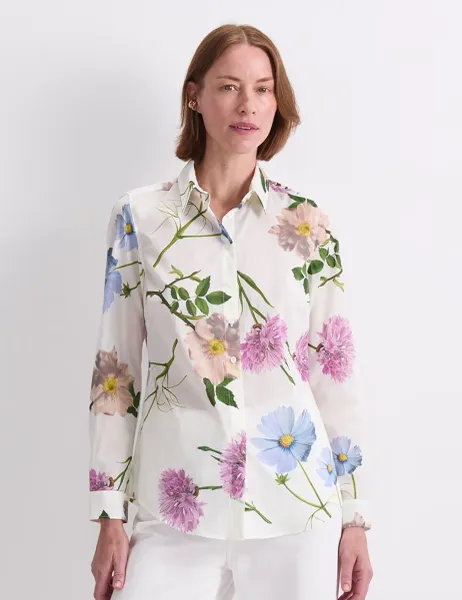 Sportscraft Pure Cotton Floral Collared Shirt White