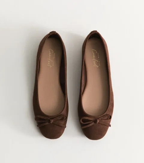 Women's Brown Faux Suede Square Toe Ballerina Flats Vegan