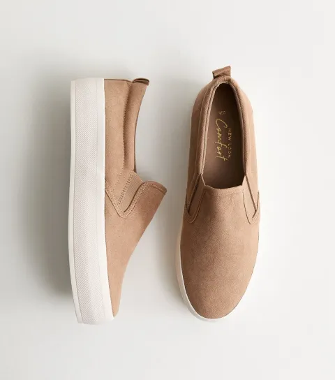 Women's Light Brown Faux Suede Slip On Loafers Vegan