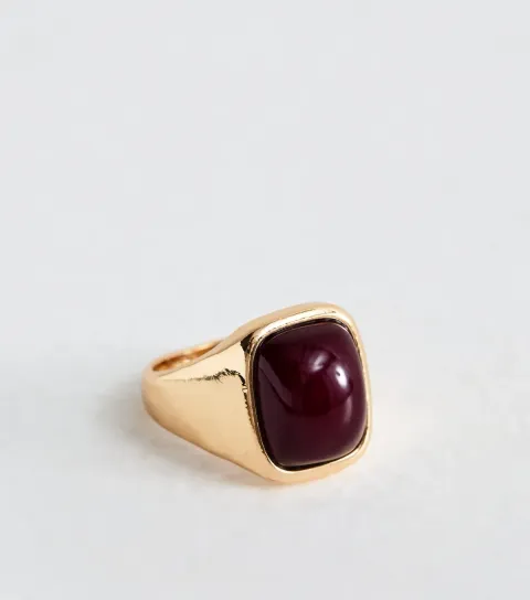 New Look Burgundy Gold Tone Chunky Square Ring
