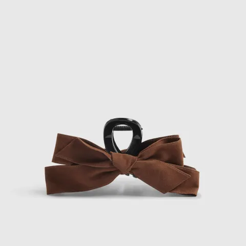 River Island Brown Bow Faux Suede Brown Claw Clip