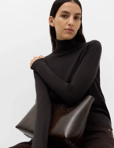 Marks & Spencer Pure Merino Wool Roll Neck Jumper Bitter Chocolate