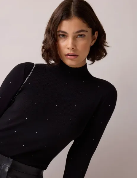 Embellished High Neck Slim Fit Jumper Blue Mix