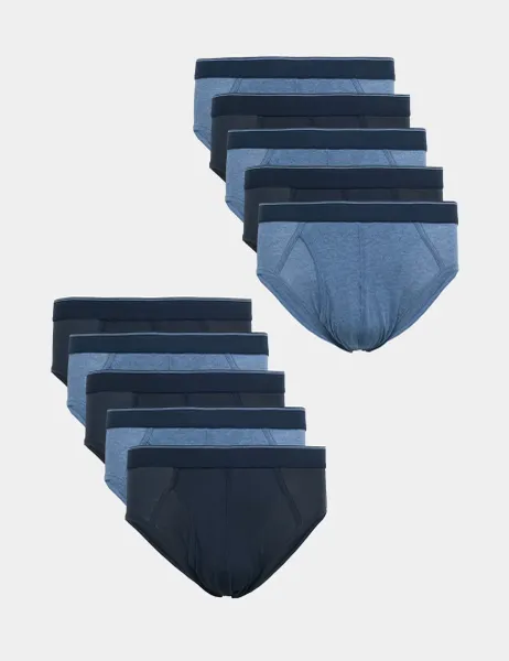 Marks & Spencer 10 Pack Cotton Stretch Cool & Fresh Briefs Navy Mix