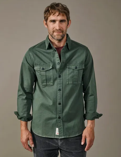 Aubin Regular Fit Pure Cotton Twill Shirt Khaki