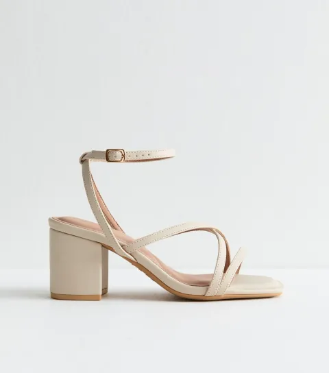 Women's Extra Wide Fit Off White Block Heel Multi Strap Sandals Vegan