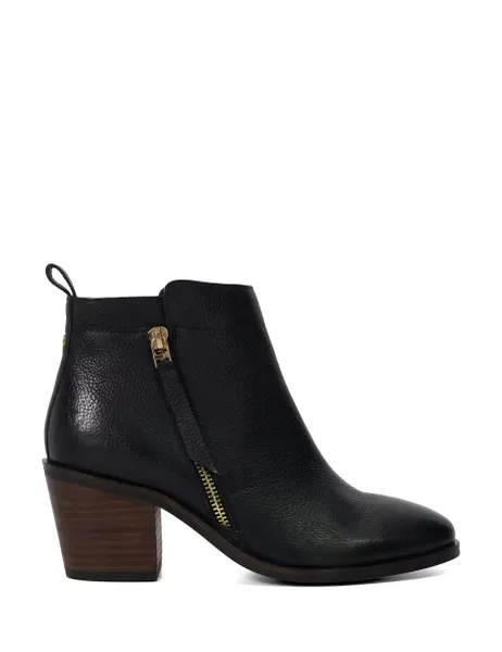Dune London Leather Block Heel Pointed Ankle Boots Black