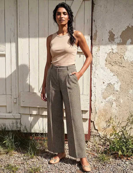 Roman Tweed Wide Leg Trousers with Wool Brown Mix