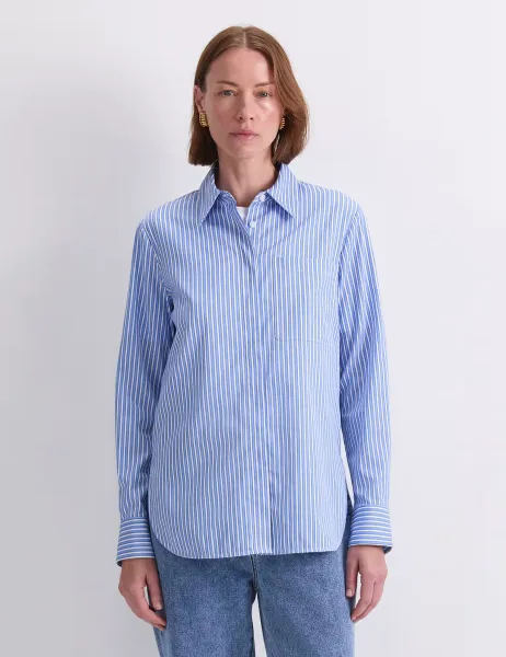 Sportscraft Pure Cotton Striped Shirt Blue