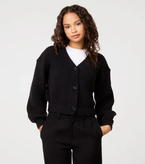 Pink Vanilla Women's Black Cropped Cardigan