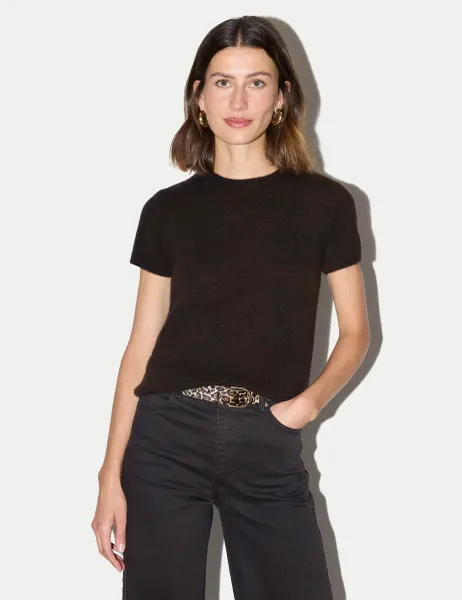 Jigsaw Pure Cashmere Round Neck Top Brown