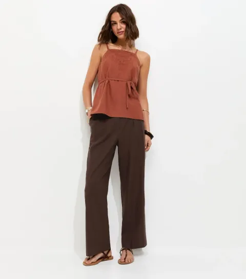 Women's Brown Linen Rich Tailored Trousers