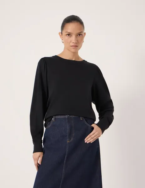 HUSH Pure Cotton Puff Sleeve Top Black