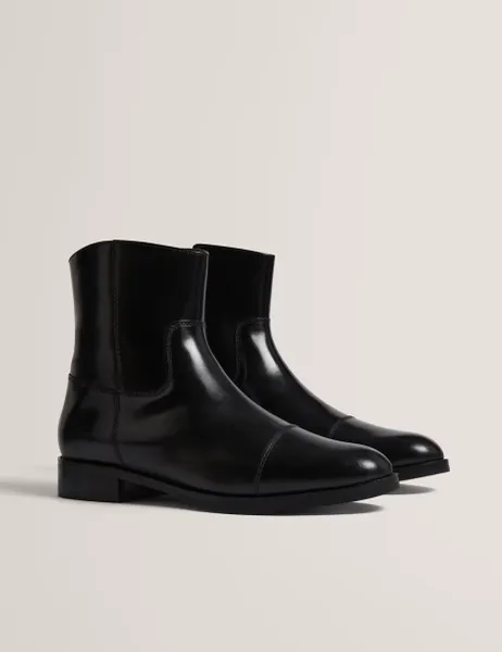 Ted Baker Leather Flat Almond Toe Ankle Boots Black