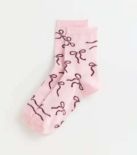 New Look Pink Bow Pattern Ankle Socks