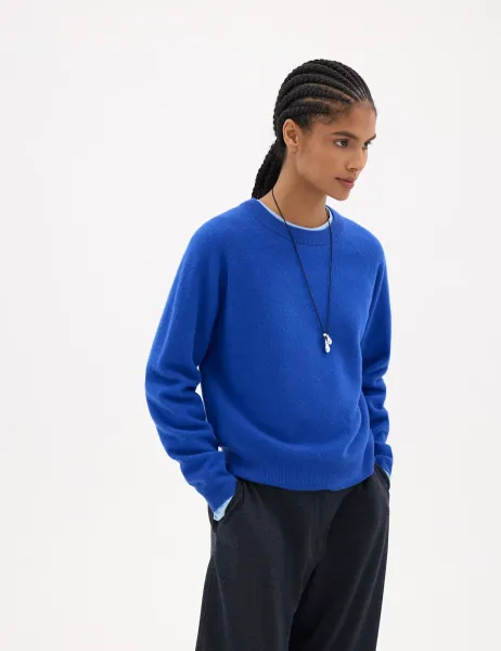HUSH Pure Merino Wool Crew Neck Jumper Bright Blue