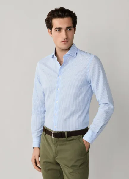 Classic Fit Formal Linen Blend Stripe Shirt
