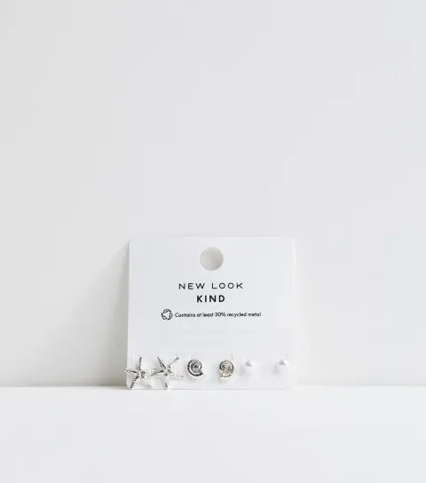 New Look Silver Tone Pack Of 3 Mini Shell Starfish Earrings