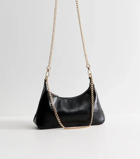 New Look Black Faux Leather Dual Strap Shoulder Bag