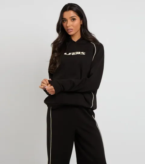 Women's Black Piped Graphic Hoodie