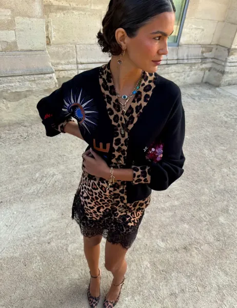 Never Fully Dressed Printed Long Sleeve Relaxed Cardigan Black Mix