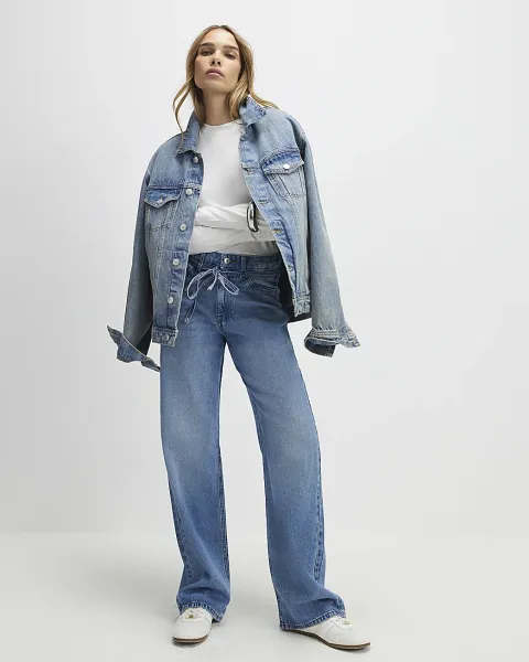 River Island Tie Detail Wide Leg Jeans