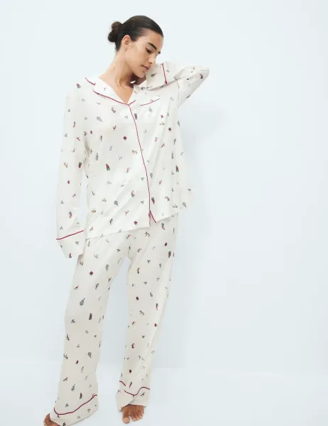 Marks & Spencer Cotton Modal Printed Matching Family Christmas Pyjamas Ivory Mix