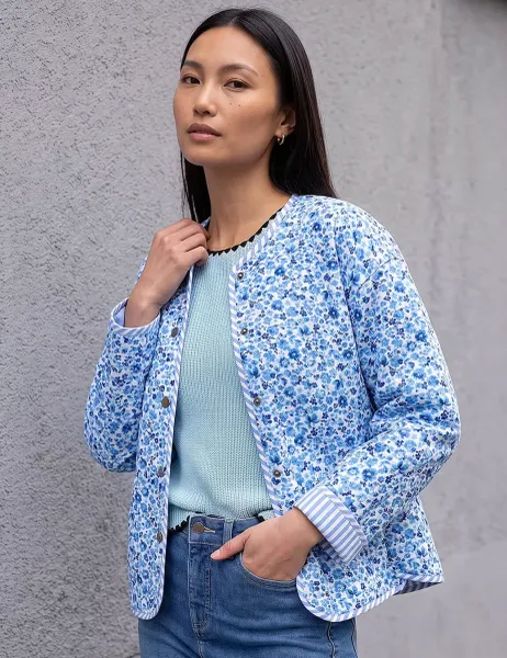 Roman Pure Cotton Floral Quilted Jacket Blue Mix
