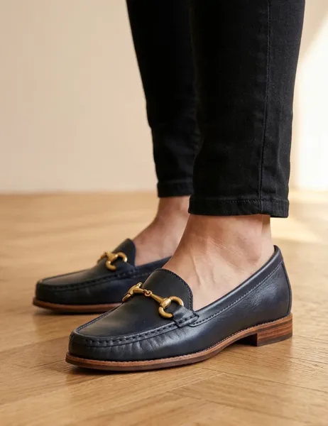 Jones Bootmaker Leather Hardware Slip On Heeled Loafers Navy