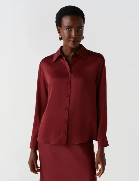 Ghost Satin Collared Shirt Burgundy