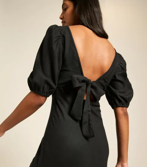 New Look Women's Black Bow Tie Back Midi Dress