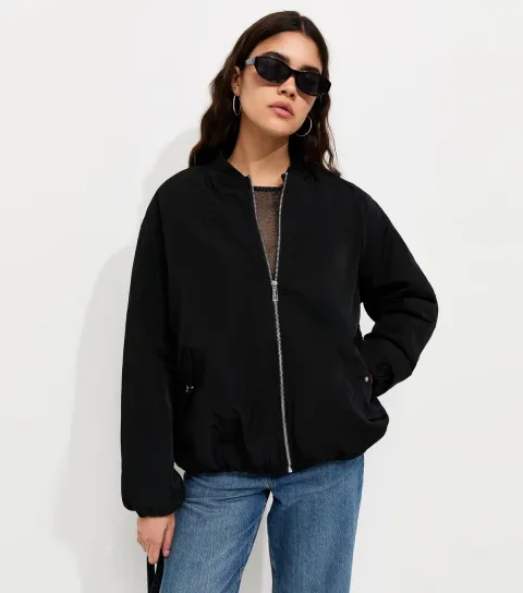 New Look Women's Black Longline Padded Bomber Jacket