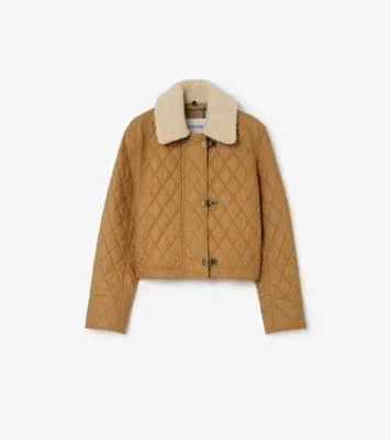 Shearling Collar Quilted Cotton Howle Jacket in Sepia brown/hay beige
