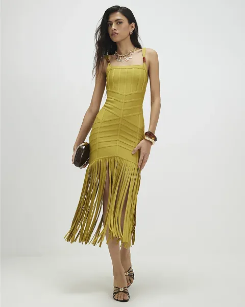 River Island Bandage Knit Fringe Dress