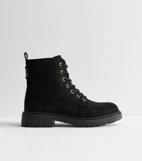 Women's Black Faux Suede Lace Up Ankle Boots Vegan