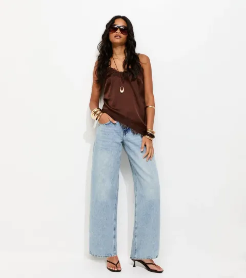 Women's Light Blue Low Rise Baggy Wide Leg Jeans