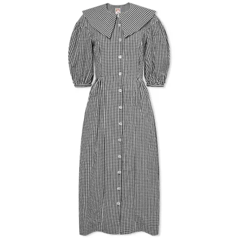 Olivia Button Front Dress With Collar Detail In Ging