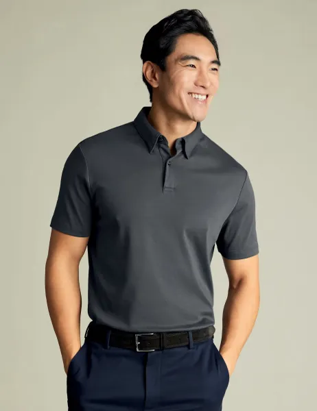Charles Tyrwhitt Pure Cotton Jersey Polo Shirt Grey