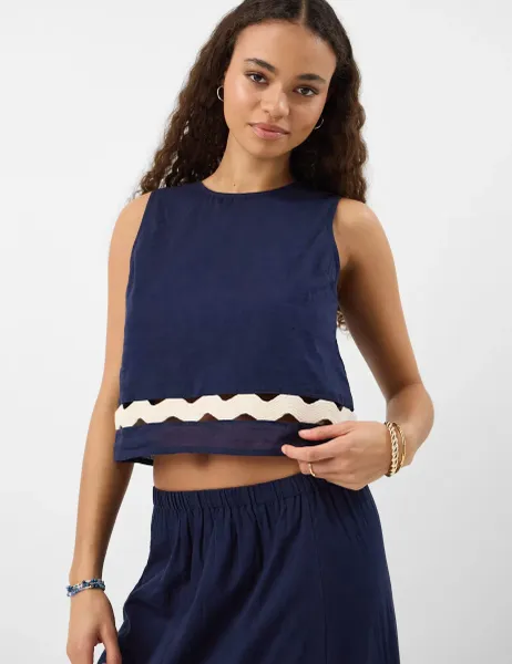 Accessorize Pure Cotton Round Neck Vest Top Navy
