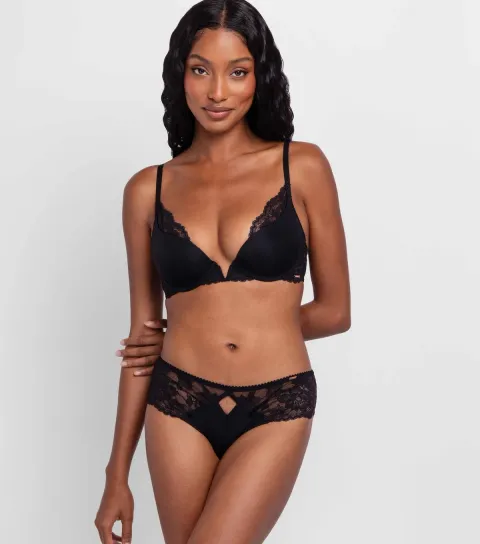 Women's Black Lace Trimmed Plunge Bra