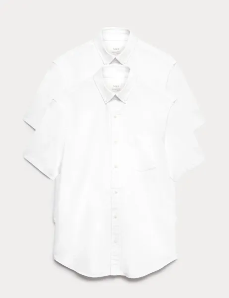Marks & Spencer Ultimate 2 Pack Short Sleeve Oxford Shirts White