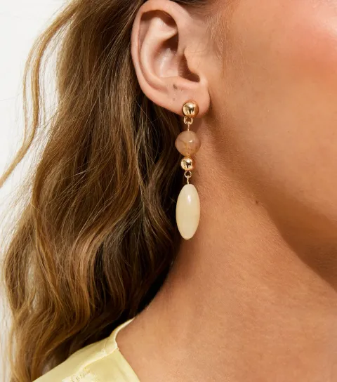 Brown Beaded Drop Earrings