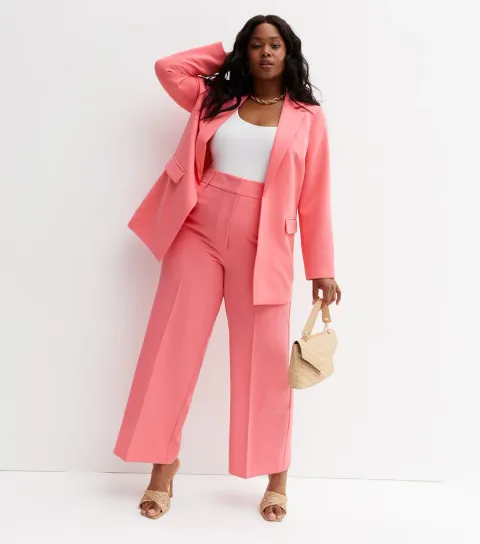 New Look Women's Plus Size Pink Tailored Wide Leg Trousers Curves