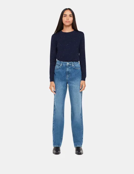 Whistles Annie Sparkly Crew Neck Jumper Navy