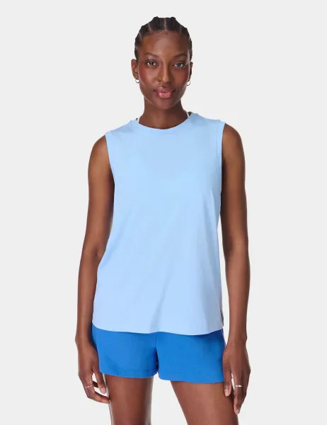 Sweaty Betty Essential Cotton Rich Crew Neck Vest Top Light Blue