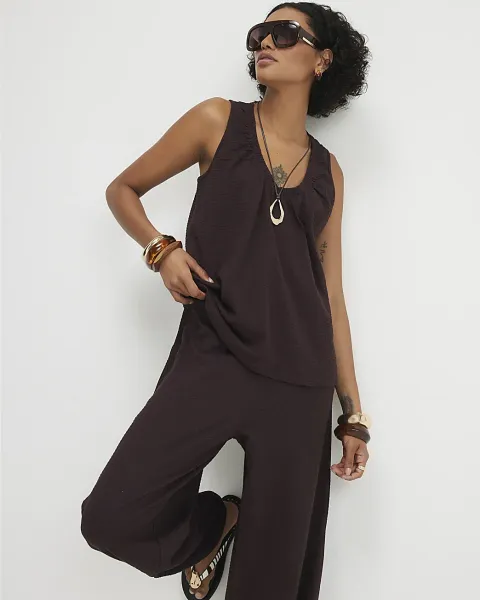 River Island Cotton Blend Textured V Neck Top