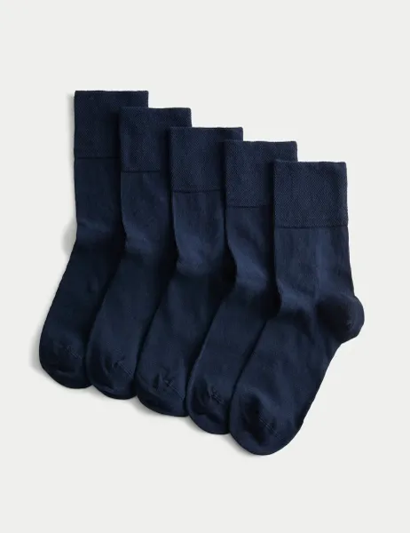 Marks & Spencer 5pk Cotton Rich Soft Top Ankle High Socks Navy